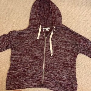 Maroon patterned cropped zip up sweatshirt